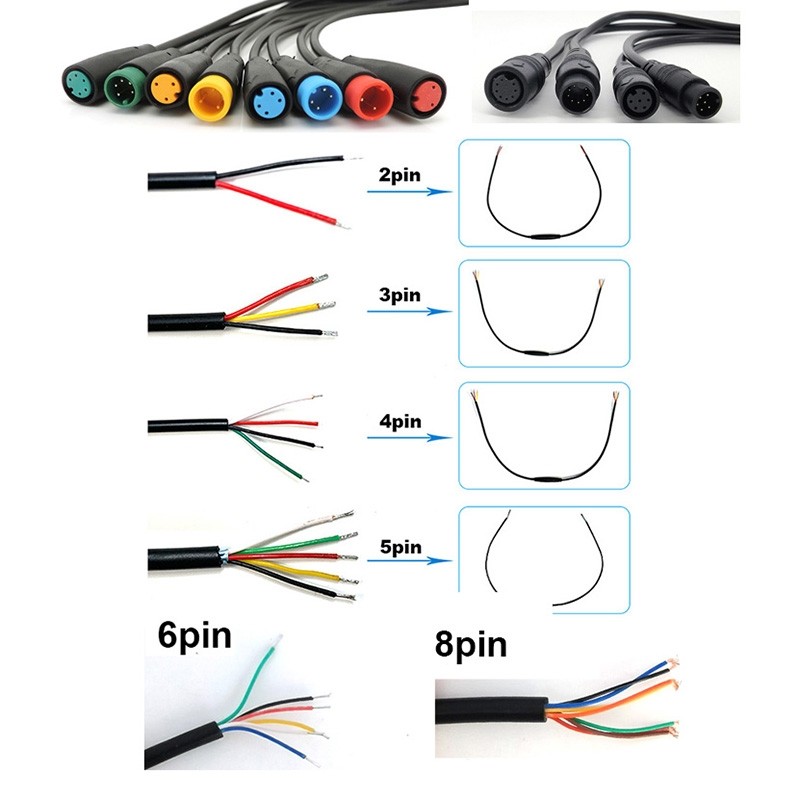 9mm M8 waterproof 2 3 4 5 6 8 Pin Electric Bicycle Plug Cable Sensor Ebike 1m