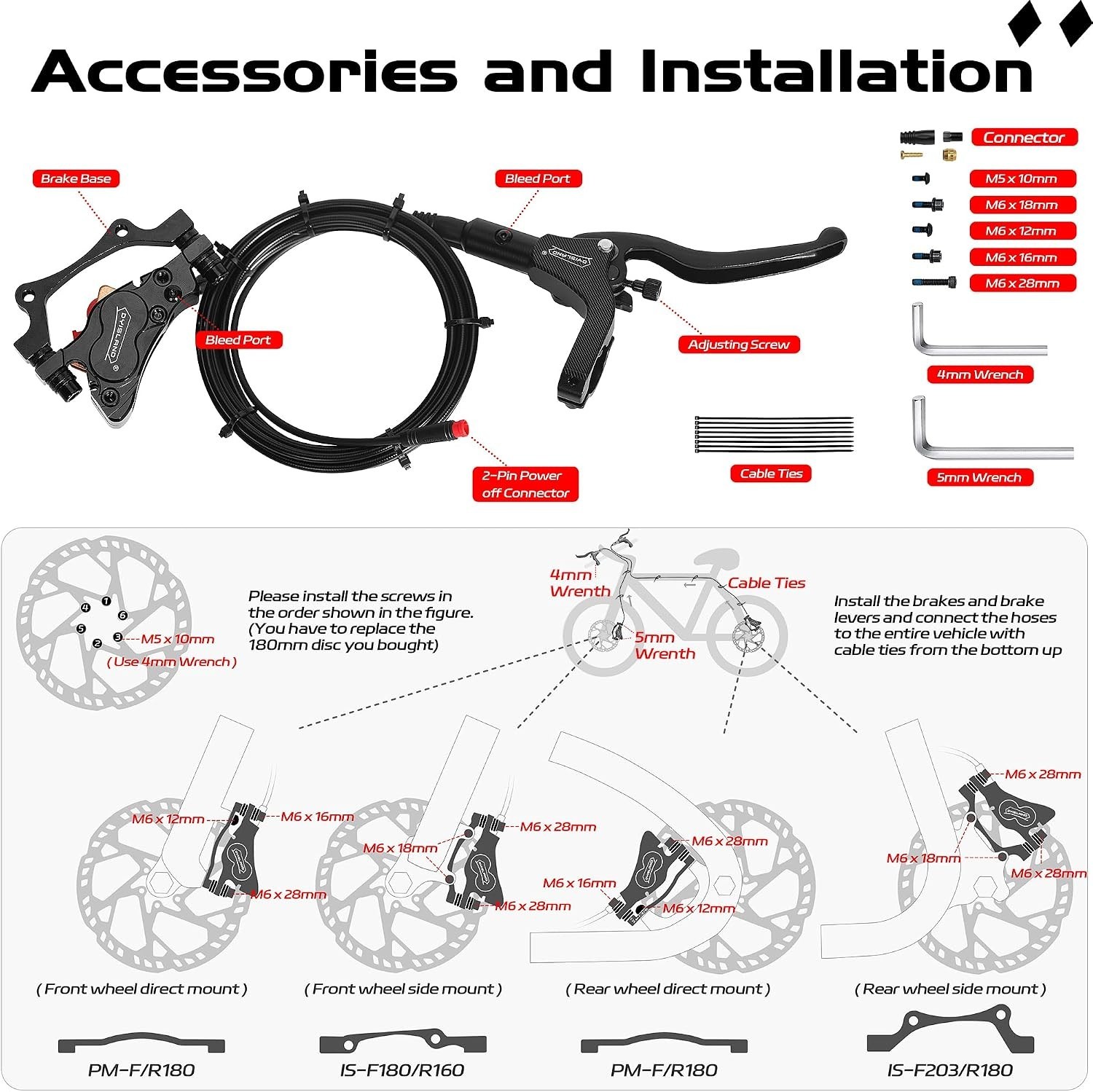 E-Bike Brake Kit | Hydraulic Disc Brakes | 2/3-Pin Pre-Bled