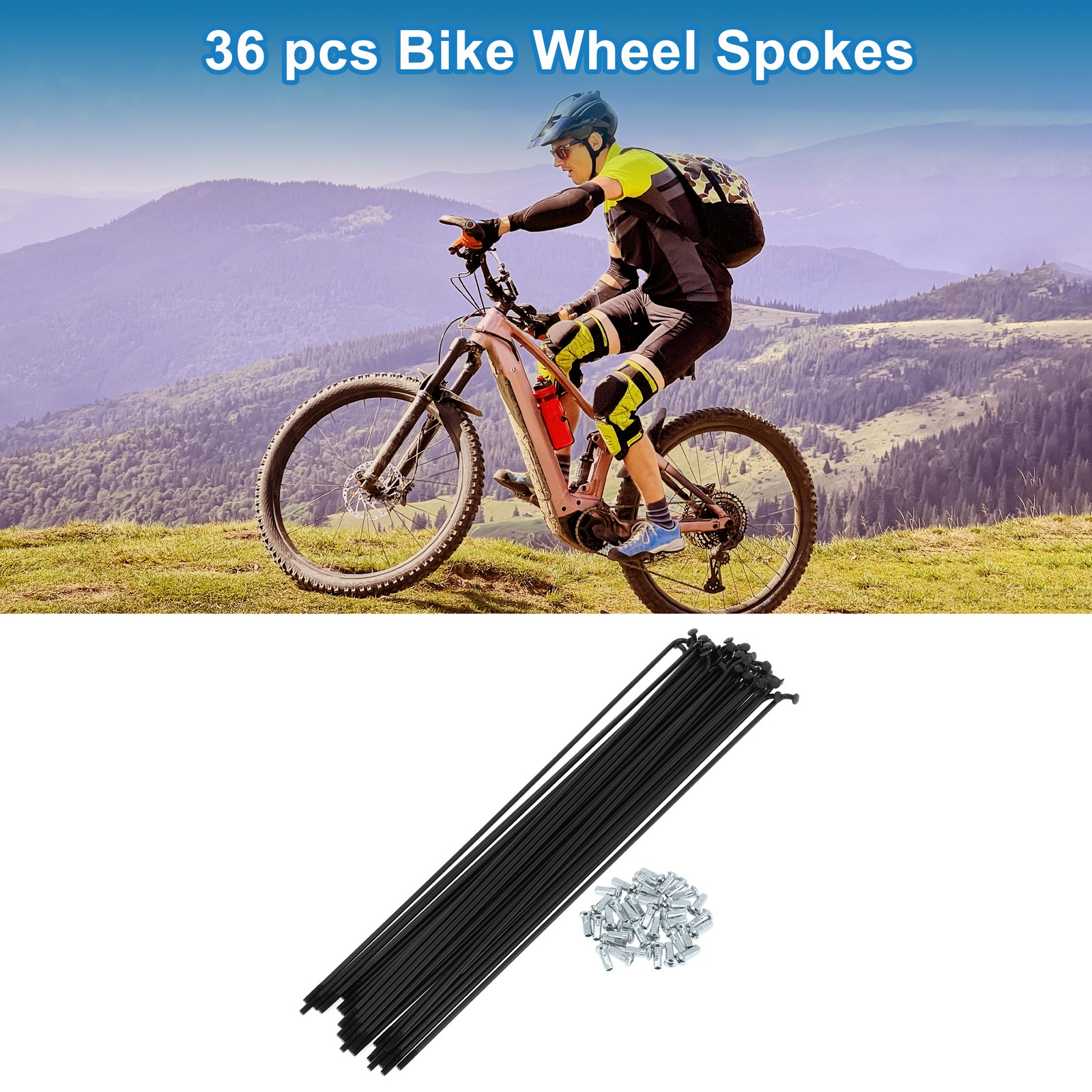 1Set 12G 257mm Length Bicycle Spokes Nipple Carbon Steel Black Universal