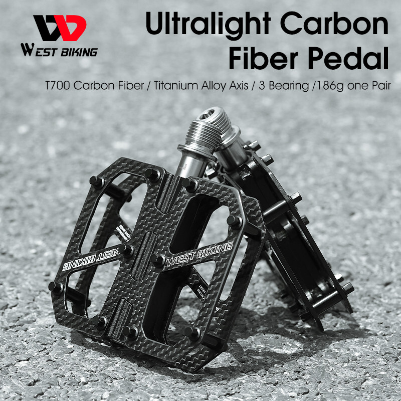 Bike Pedals Ultralight T700 Carbon Fiber Titanium Axle 3 Bearings Bicycle Pedals