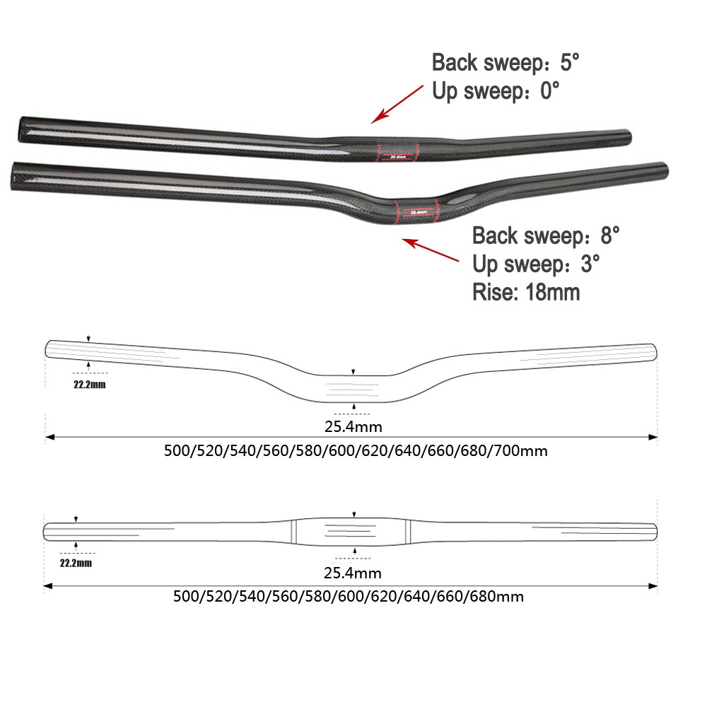 25.4 Carbon MTB Handlebar Riser Bar Mountain Bike Bicycle Handle Bar 3K Glossy