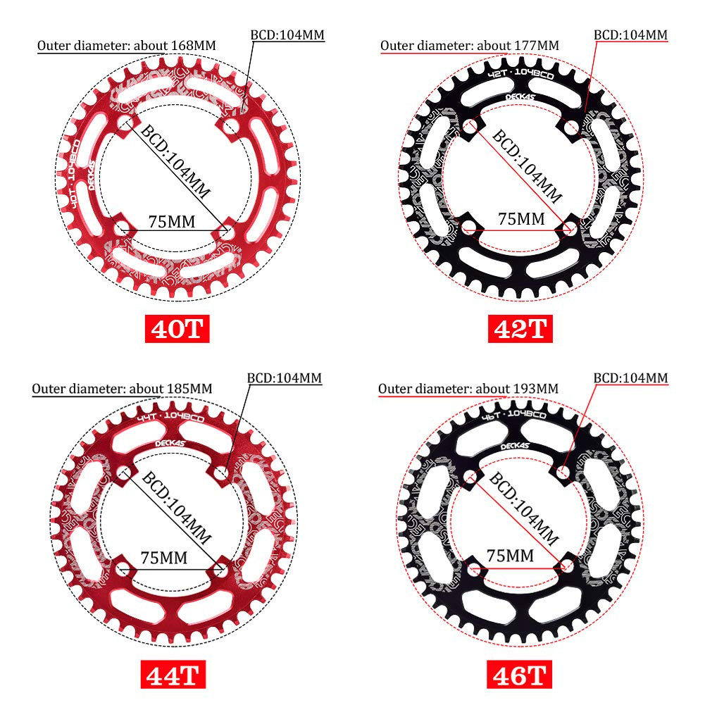Round Chainring 104BCD 40T 42T 44T 46T 48T 50T 52T Narrow Wide Chainring for 7 8