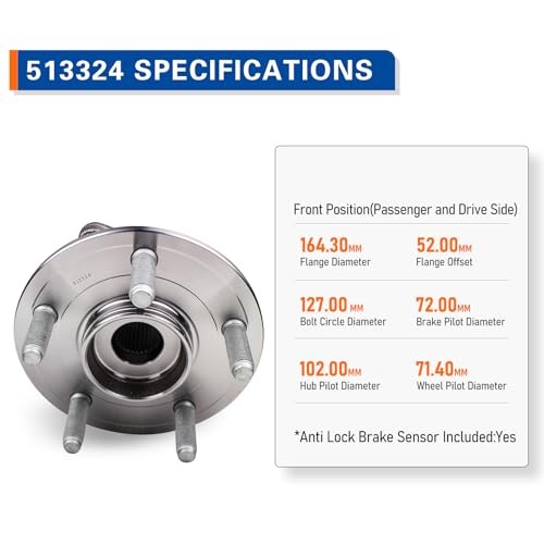 [Set of 2 513324 Front Wheel Hub & Bearing Assembly Compatible with 2011-2023