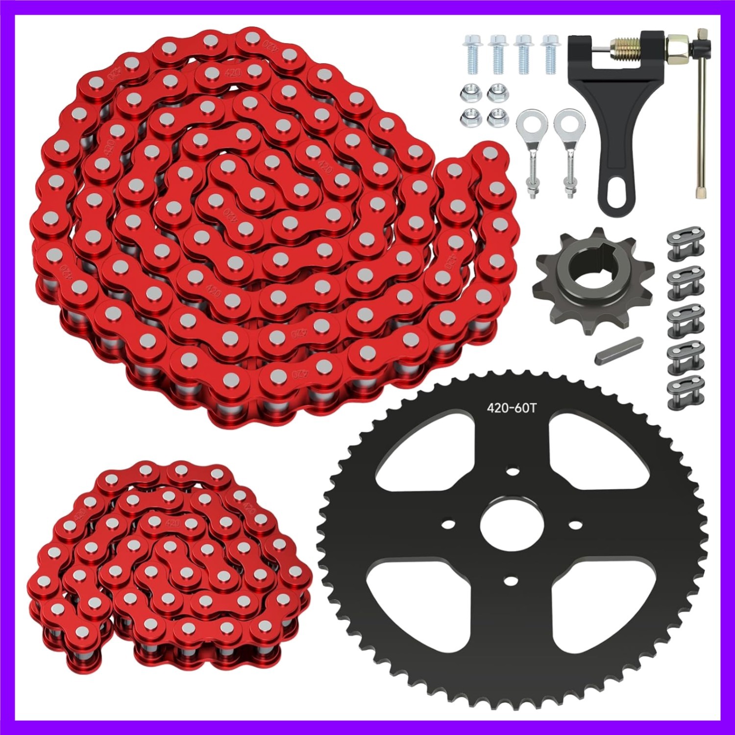 60 Tooth Sprocket 420 Mini Bike Chain Kit Replacement for Coleman CT200U CT200U-