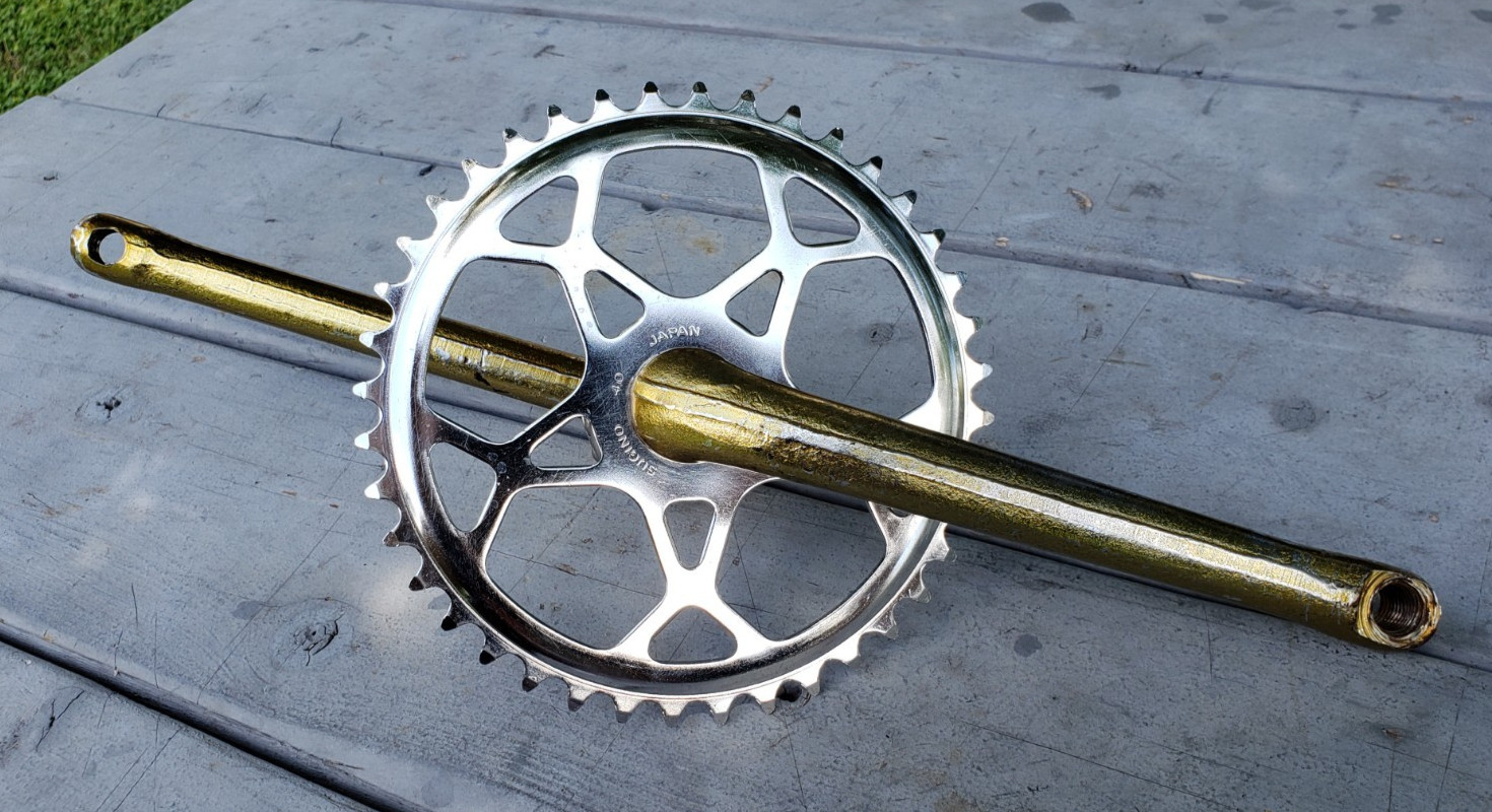 Nice! Old School Panda BMX Sugino Japan 178mm Gold Crankset 1981 40t Snowflake