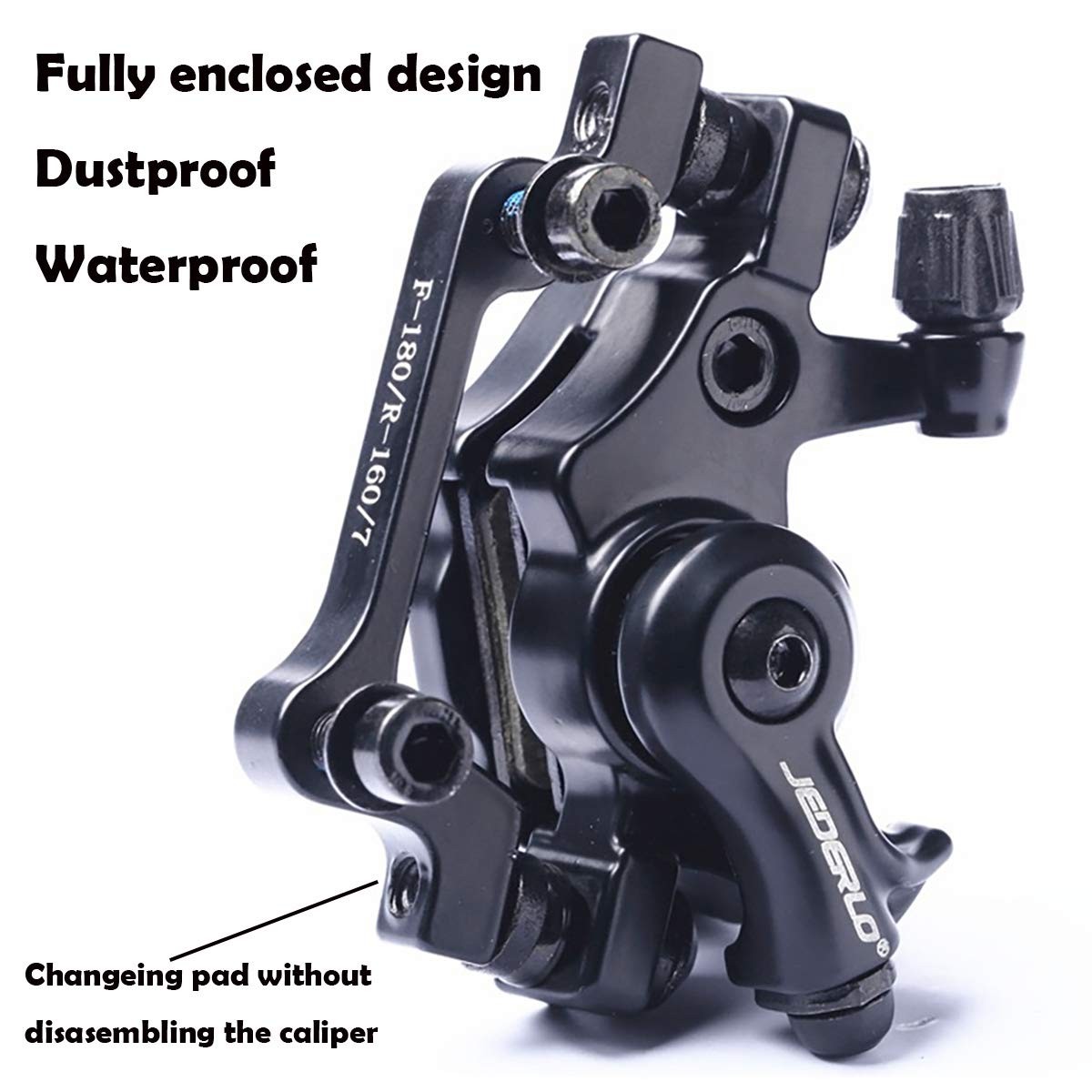 Bike Disc Brake Kit 160mm Front and Rear Caliper Tool-Free Pad Adjuster Black