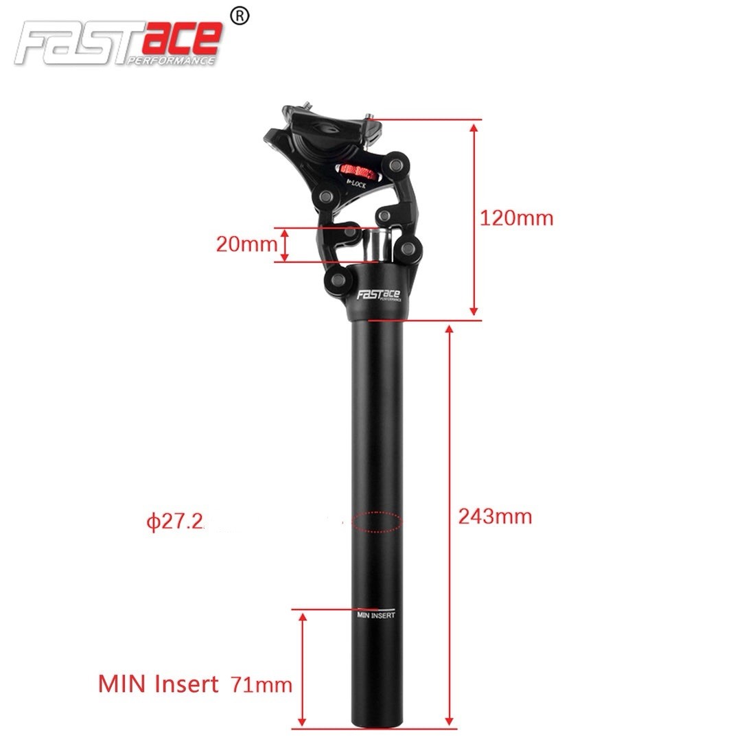 FASTace Suspension Bike Seat Post 27.2mm 20mm Travel Bicycle Seatpost
