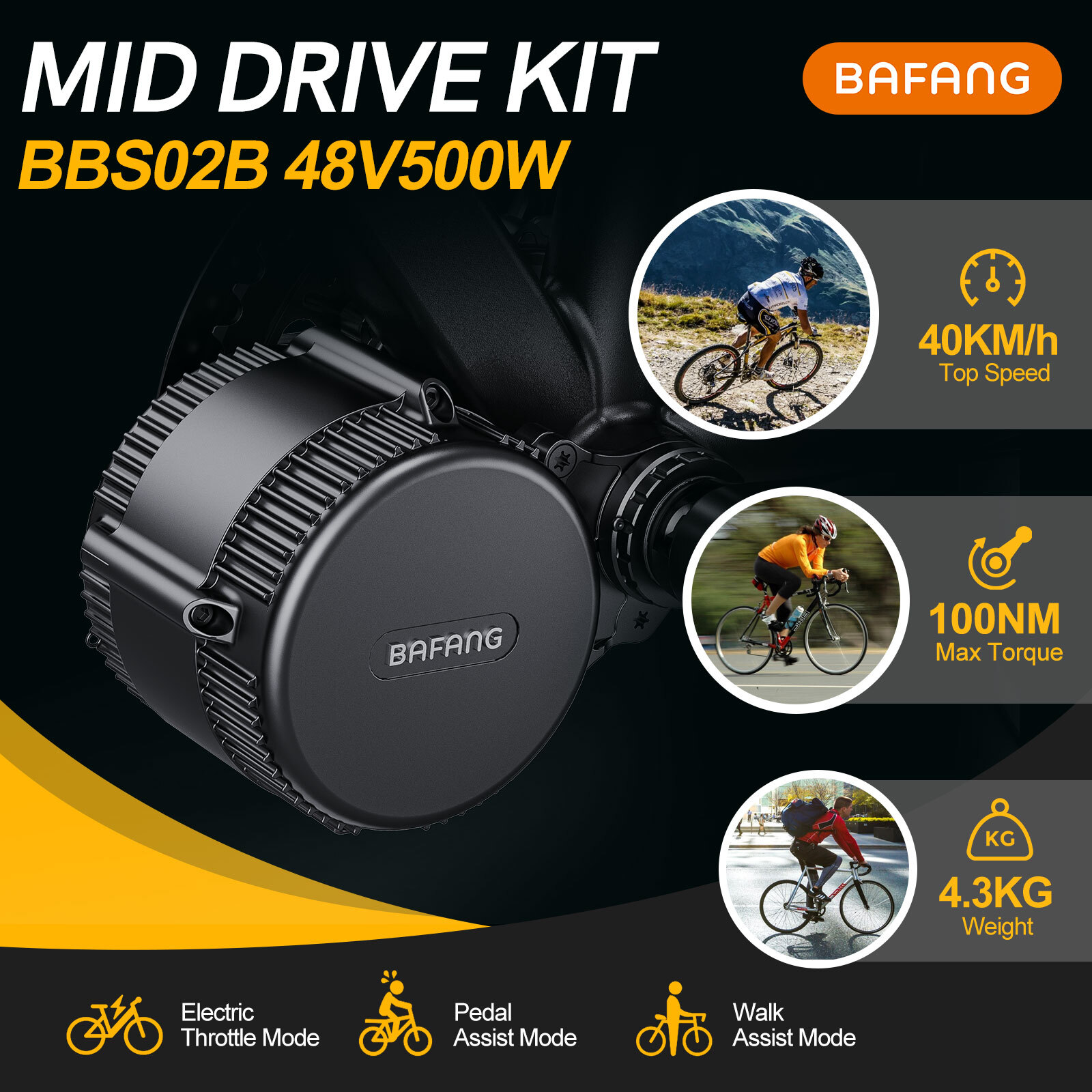Bafang Mid Drive 750W Electric Bicycle BBS02B 48V 500W BBS02B Conversion Kits