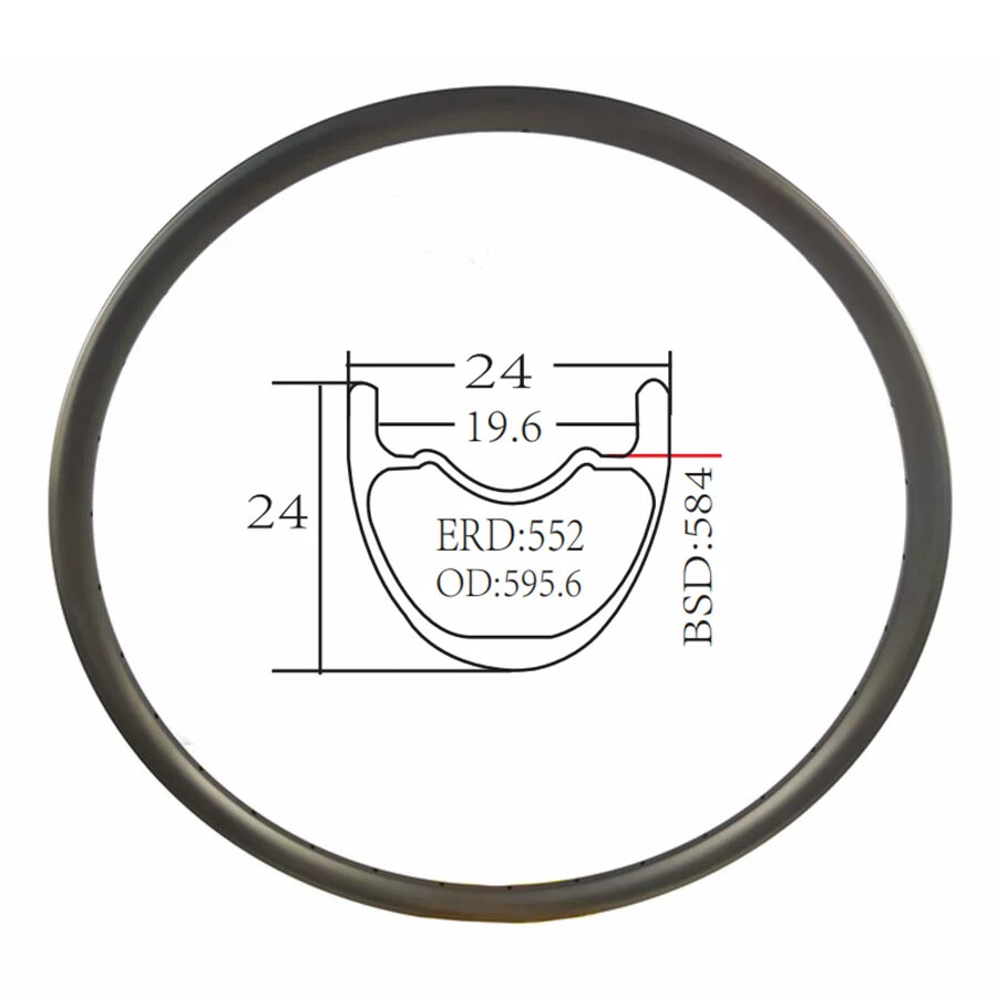 24MM*24MM Carbon MTB Rim 26/27.5/29inch Hookless Tubeless Mountain Bike Rim