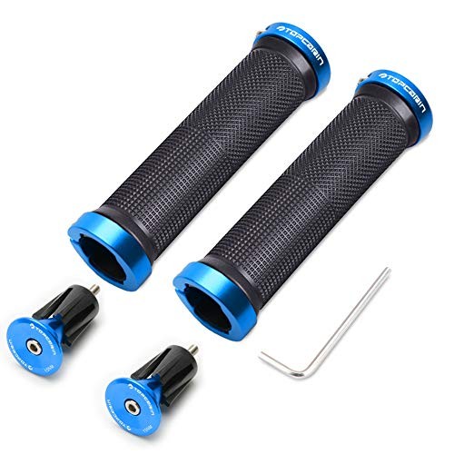 Double Lock Bicycle Handlebar (Aluminum Lock Plug+grips) Light blue 1 Pair