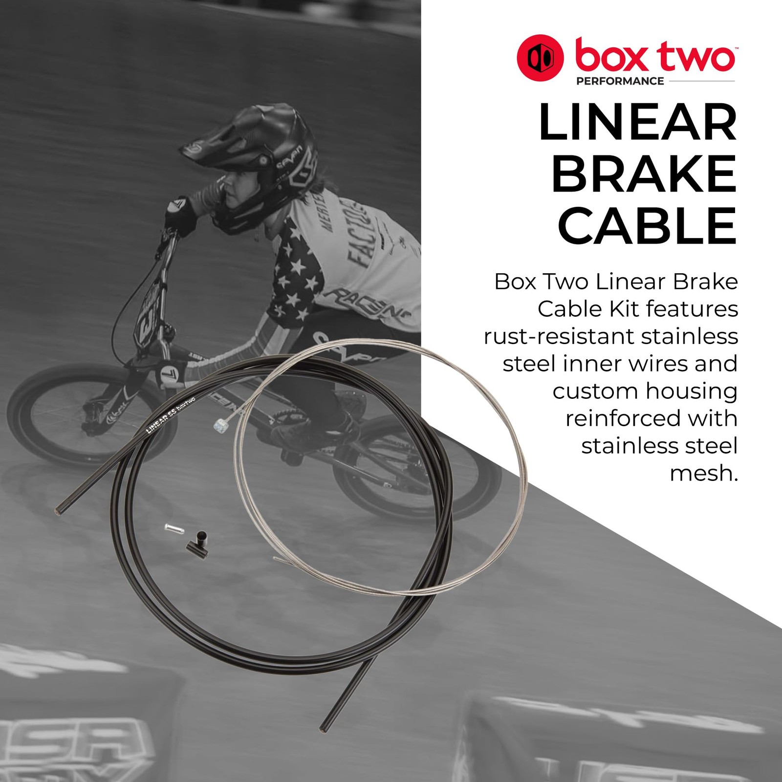 Linear Bicycle Brake Cable Housing Kit With 1 Set 63″ Cable Guide Wire Red
