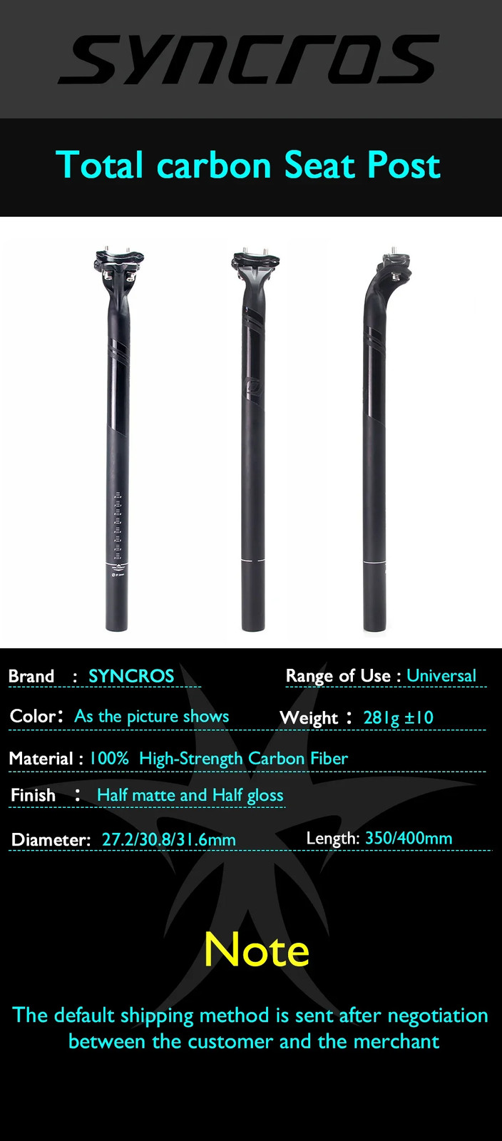 Carbon Fiber MTB and Road Bicycles Seatpost Matte Gloss 3K 27.2mm 30.8mm 31.6mm