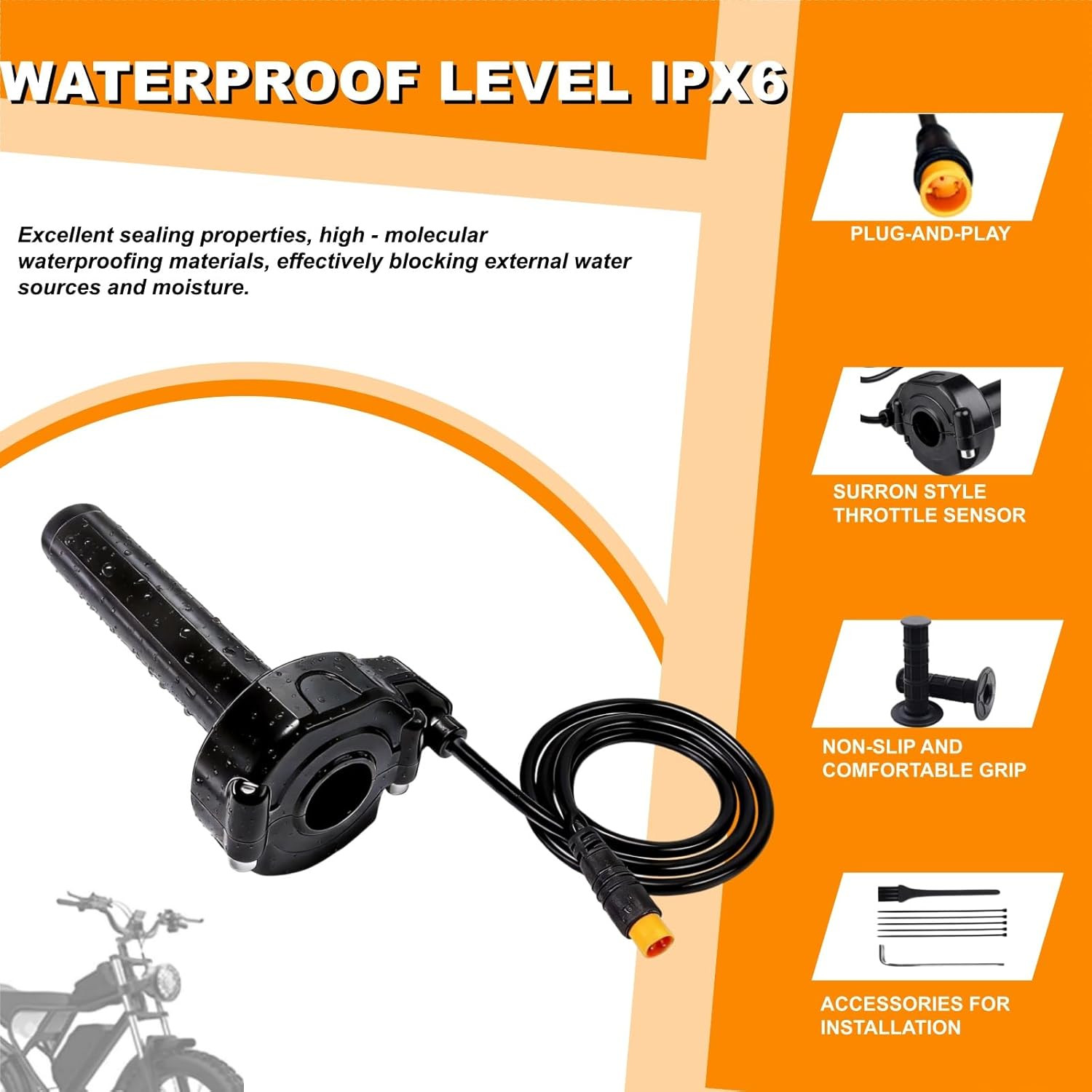 Ebike Full Twist Throttle, 3 Pin Surron Style Ebike Throttle Kit 12V-72V | 22Mm