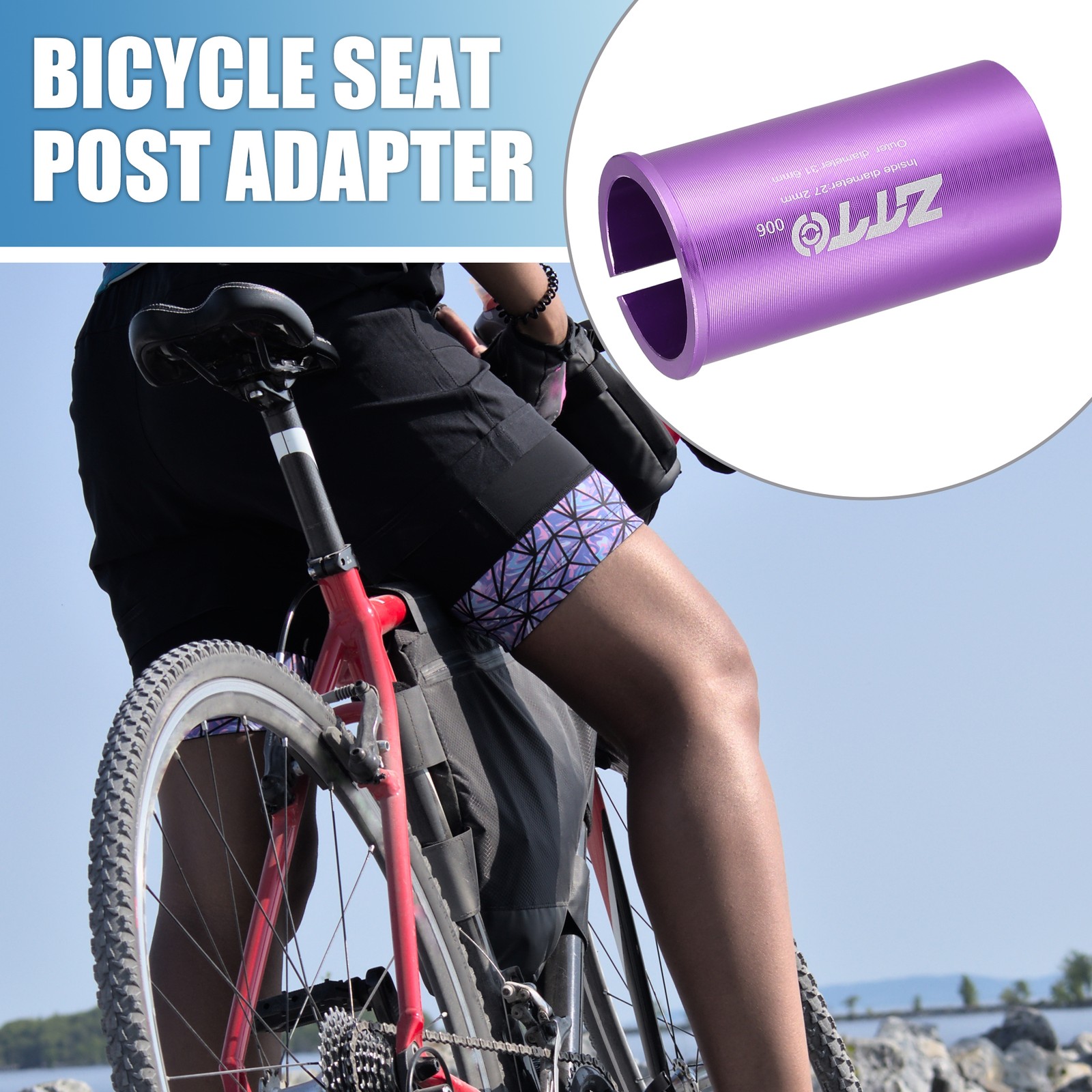 27.2mm 1.07″ ID 31.6mm 1.24″ OD Seat Post Adapter for Bicycle Durable Purple