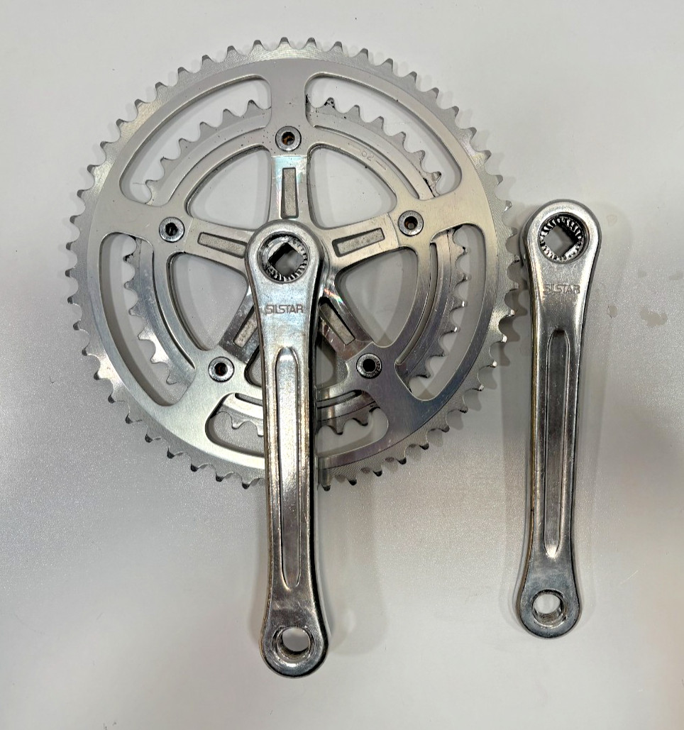 Vintage SR Sakae Silstar 170mm 52/40 Silver Aluminum Road Bike Double Crankset