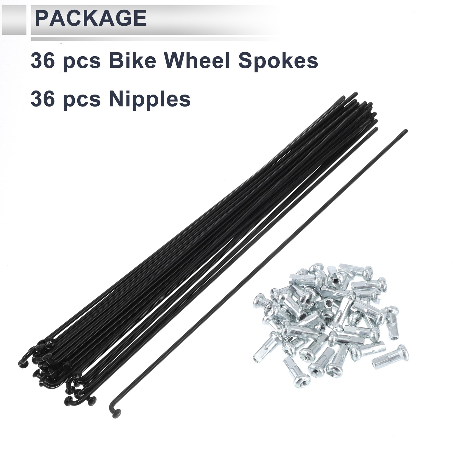 1 Set 13G 225mm Length Bicycle Spokes Nipple 45 Steel Black Universal