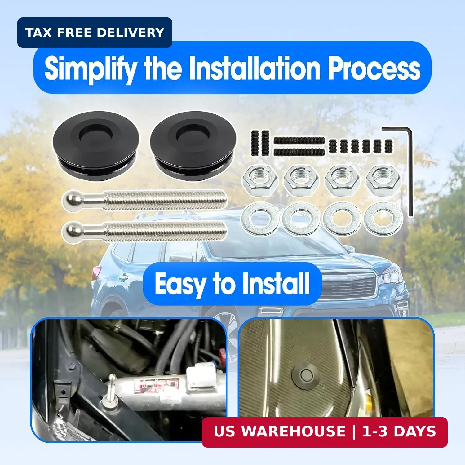 2 Packs 2.44″ Quick Release Hood Latch Fit for Car Truck Racing, Universal Alumi