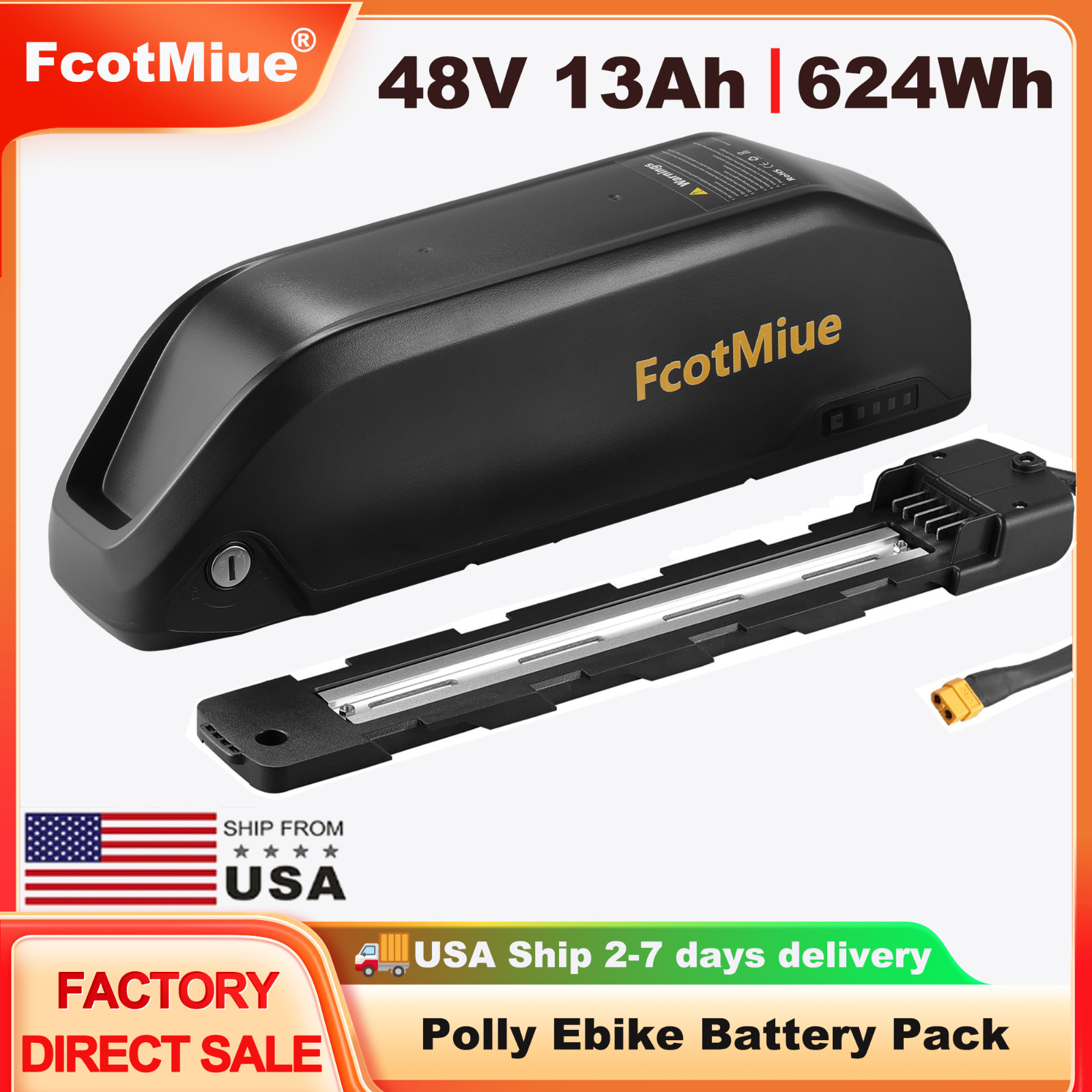Ebike Battery 48V 13Ah for Electric Bike Down Tube Lithium ion Batteries 0-1000W