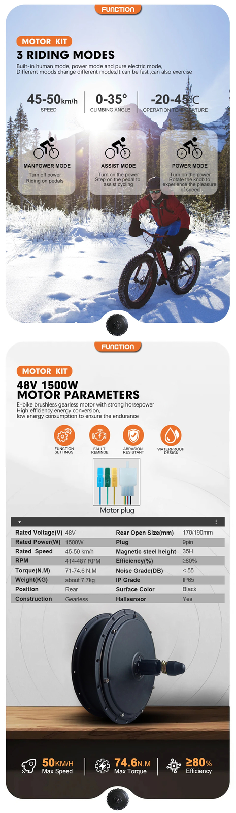 48V 1500W 4.0 Fat Tire Snow Bike Ebike Rear Cassette Hub Motor Wheel Kit