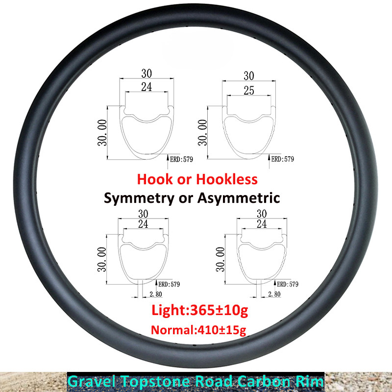 700C Gravel Road Bike Carbon Rim Tubeless Clincher Bicycle Rim 28 32H 30x30mm