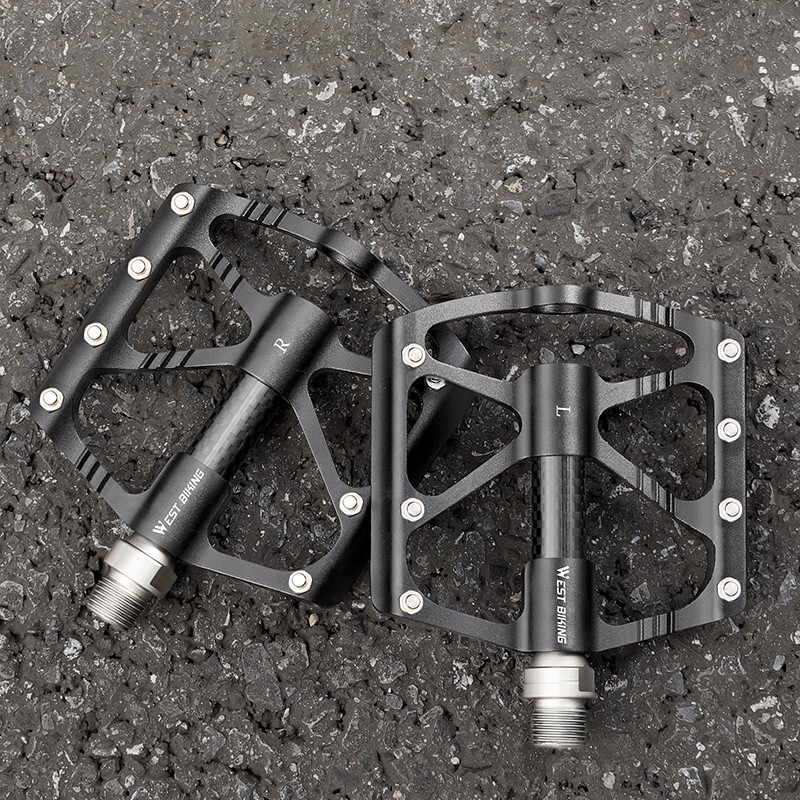 WEST BIKING Bicycle Pedals Carbon Fiber Axle 3 Bearing Aluminum Bike Flat Pedals