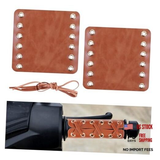 2PCS Leather Motorcycle Handlebar Grip Covers, 4.53″ × 4.33″ PU Dark Brown