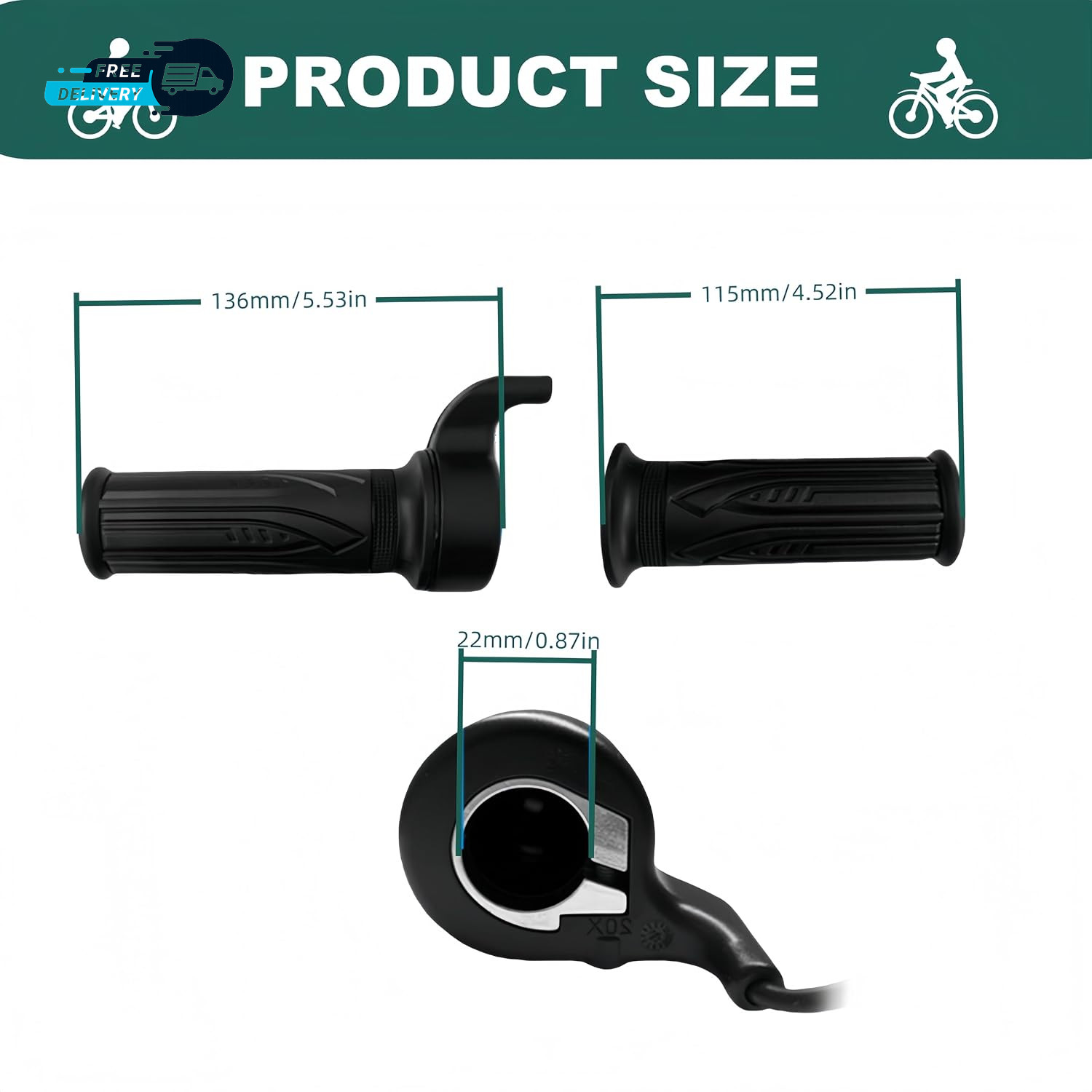 Ebike Full Twist Throttle 12V-72V 3Pin SM Connector Ebike Throttle with 71″ Wire