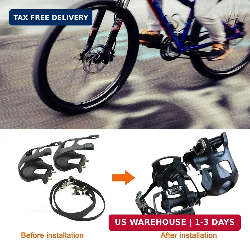 1 Pair Toe Clips for Road & Mountain Bikes, Universal Fit with Adjustable Straps