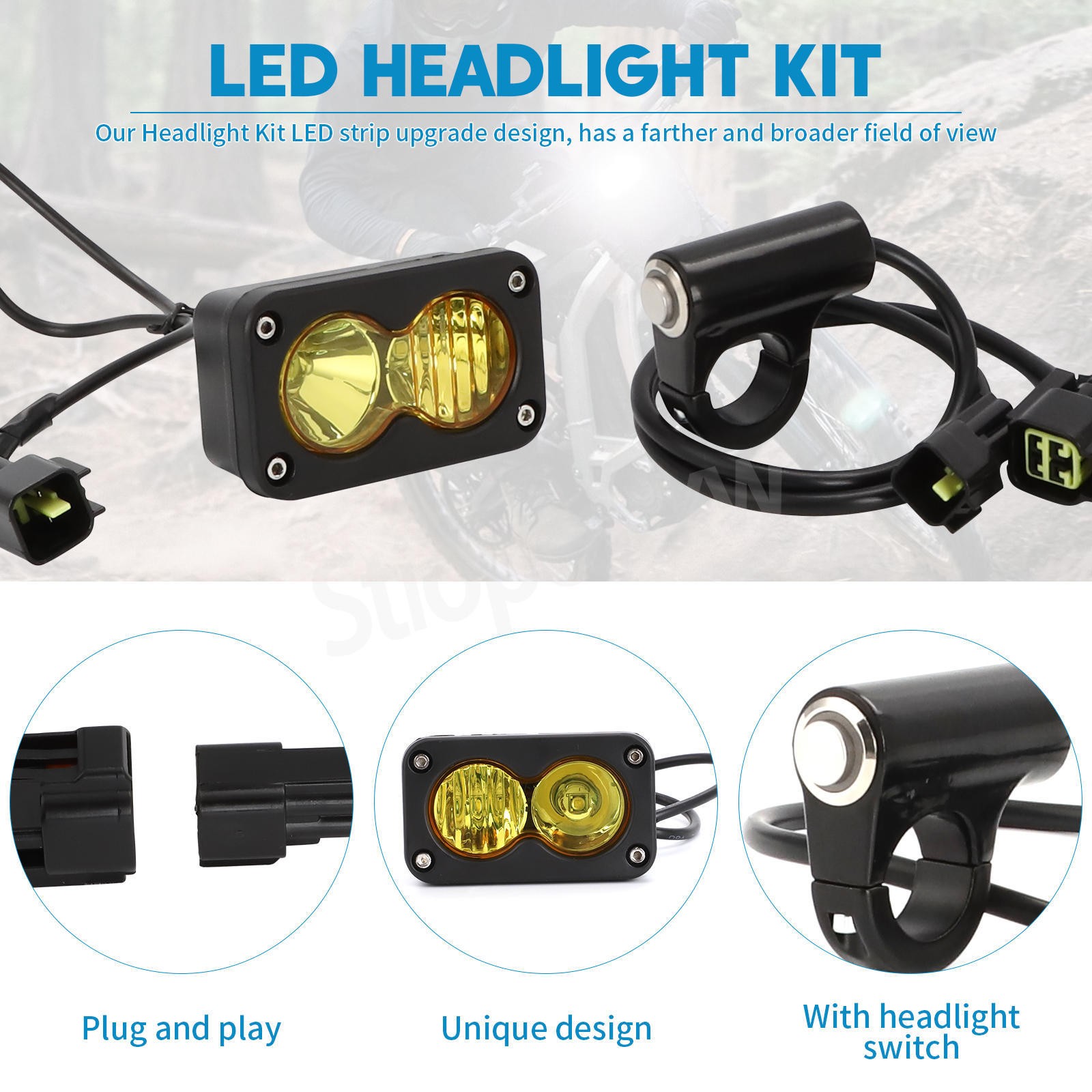 US Headlight Yellow LED Light w/Harness Switch Kit For Talaria Sting R MX4 P-N-P