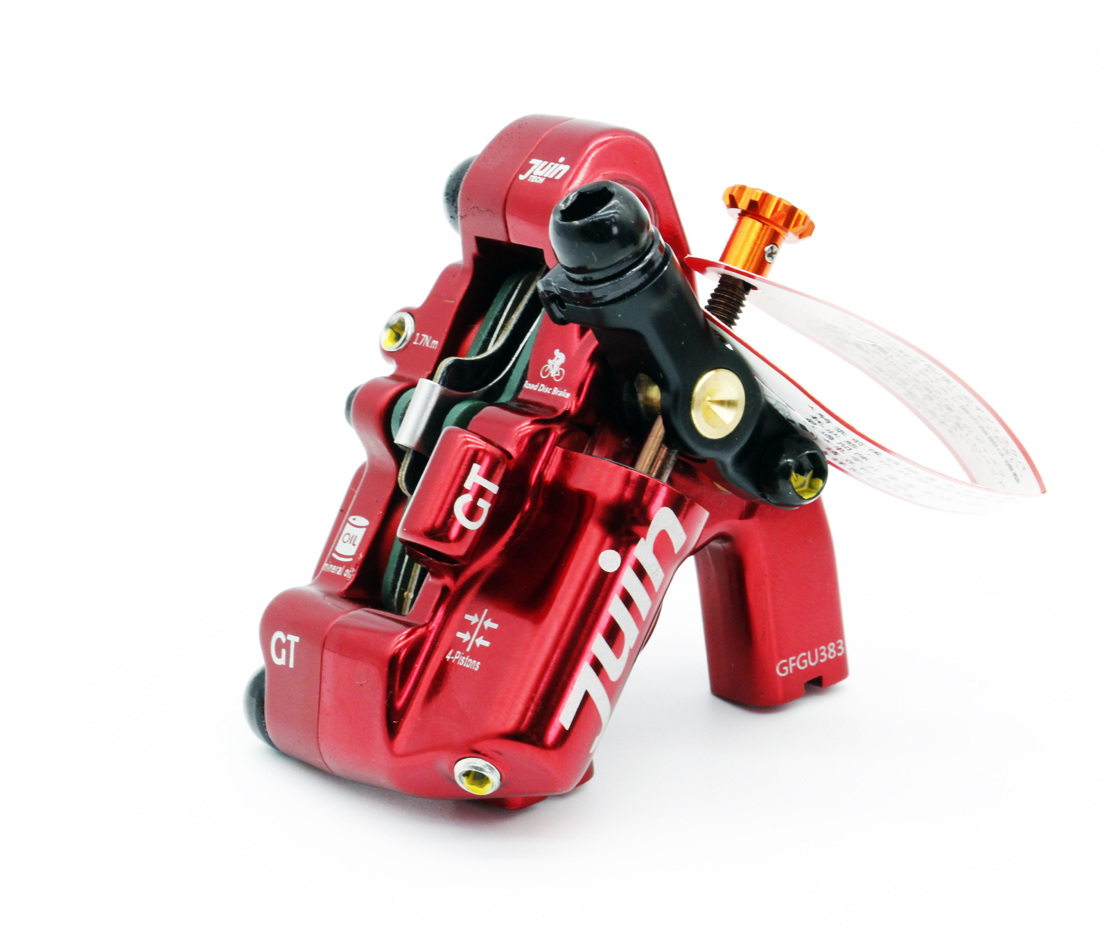 Juin Tech Gt-F Cyclocross eBike Riding 4-Piston Disc Brake Caliper Set Red Bike