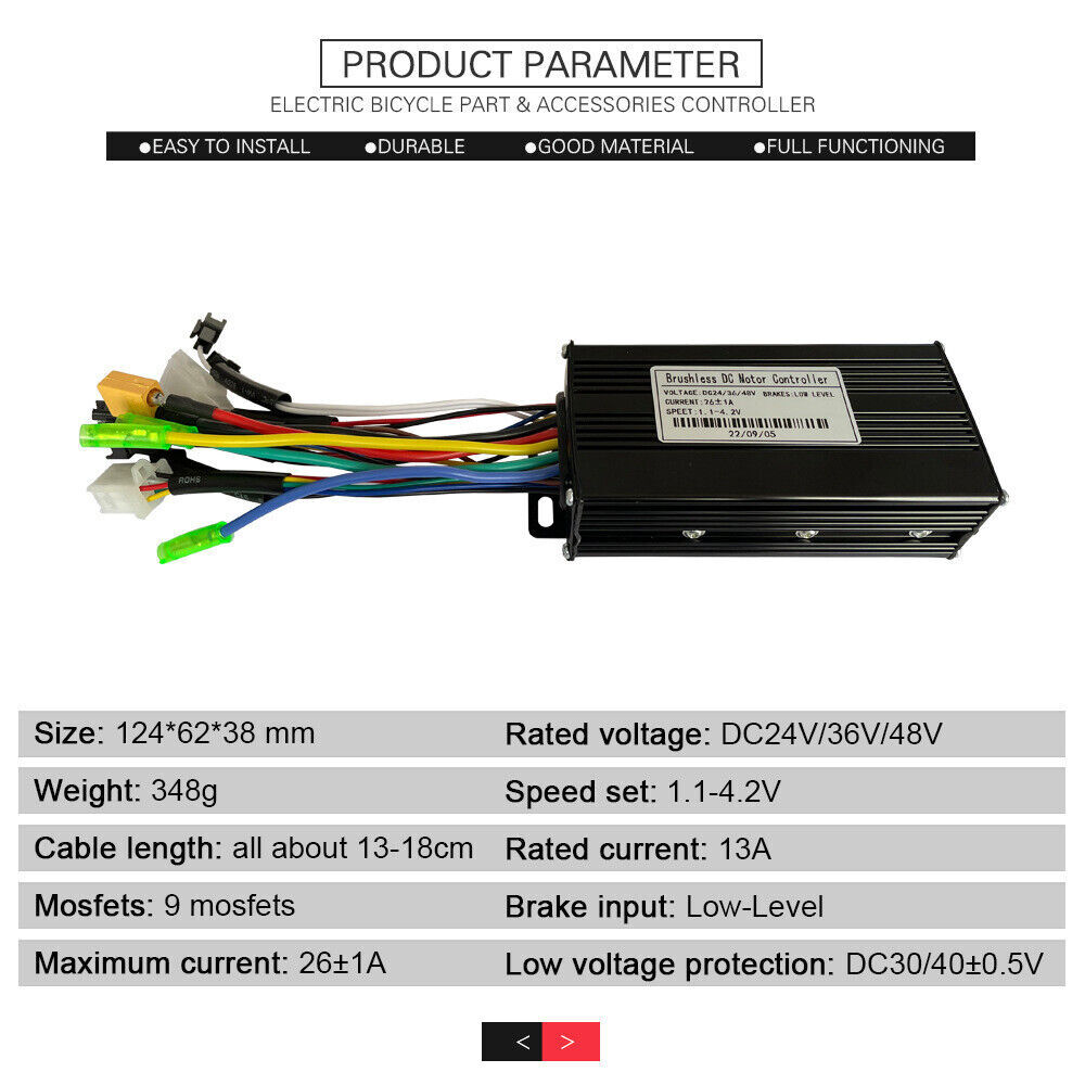 Ebike Electric Bicycle 17A 26A 30A 24V/36V/48V Controller for 250W-1000W Motor