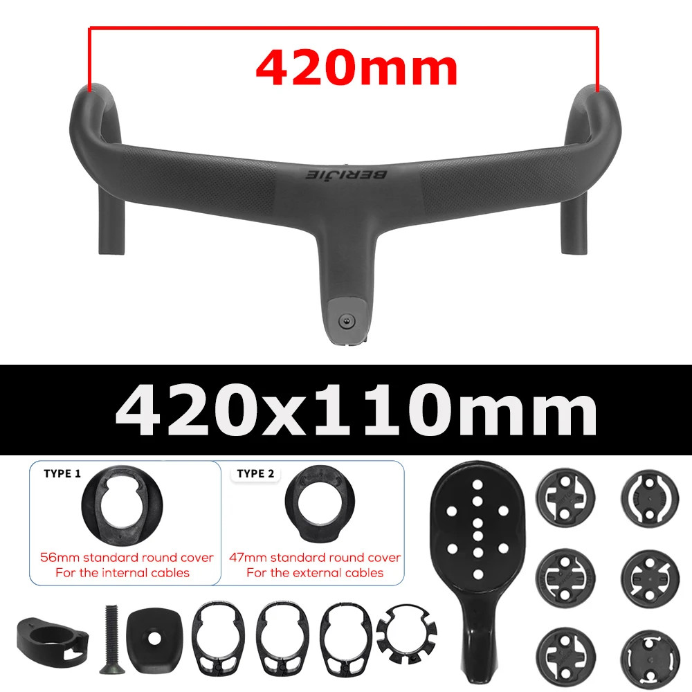 Road Bike Carbon Internal Cable Integrated Drop Bar Width 380-440mm with Spacer