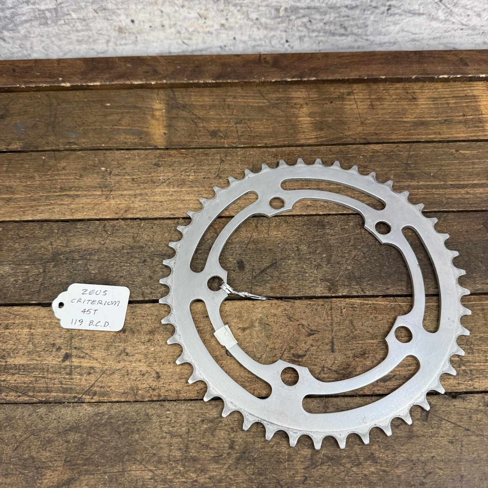 Vintage Zeus 45T Chainring 119 BCD 5-Arm Silver Aluminum Road Bike