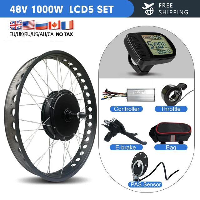 Snow E-bike Conversion Kit 48V 1000W Rear Rotate Hub Motor Wheel 20er 24er 26er