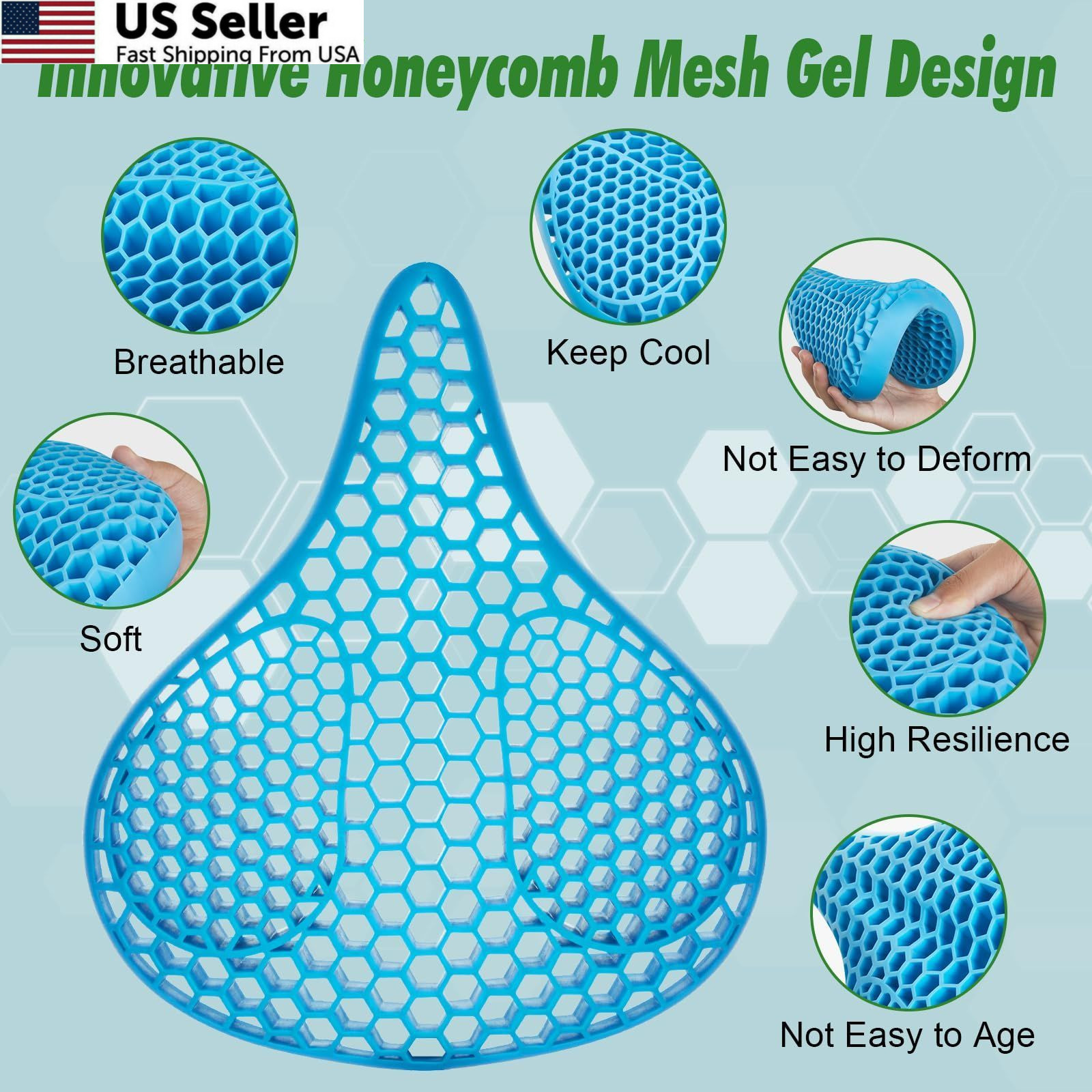 Zacro Wide Bike Seat Cushion – Honeycomb Gel Cover for Large, Black