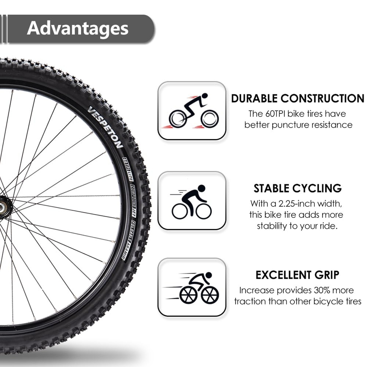 26/27.5/29 x2.25 inch Bike Tires Pair Mountain Bike Tires 60 TPI Foldable Kev…