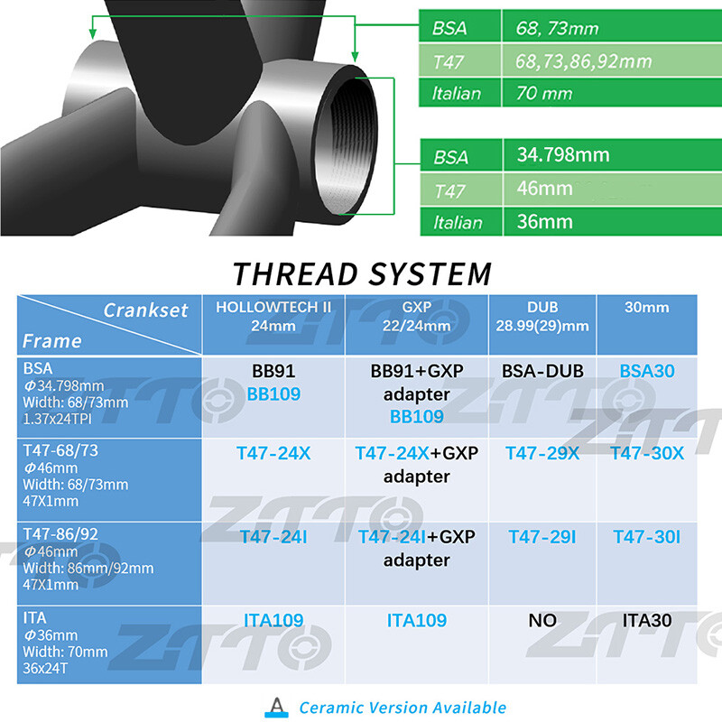 Bicycle Bottom Bracket T47 Thread 47 68 73mm 24 DUB 29 30mm Sealed Bearing