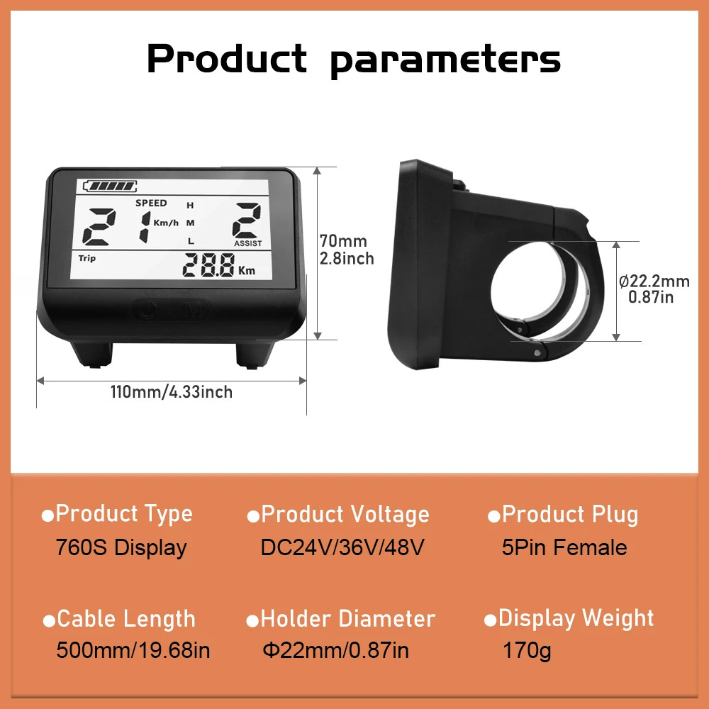 Bafang E-Bike LCD 760S UART 5Pin Plug for BBS01B BBS02B BBSHD Motor Kits