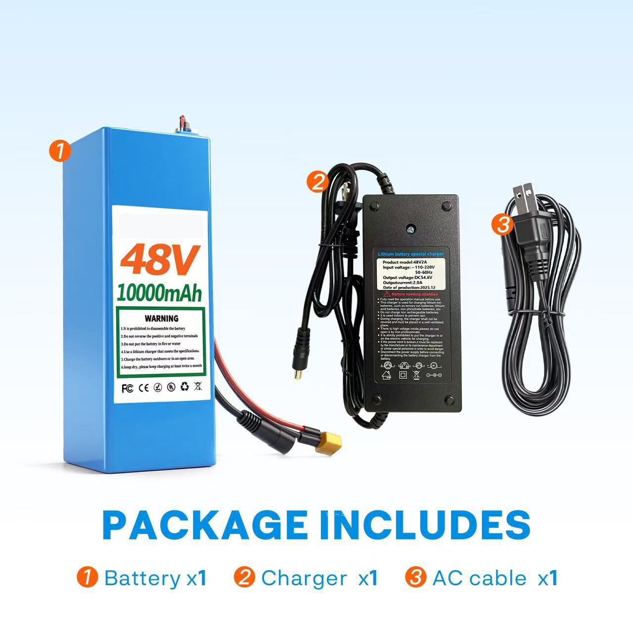 36/48V Battery 8/10/15/20AH Lithium for Electric Motor 200W-1000W With BMS Cell