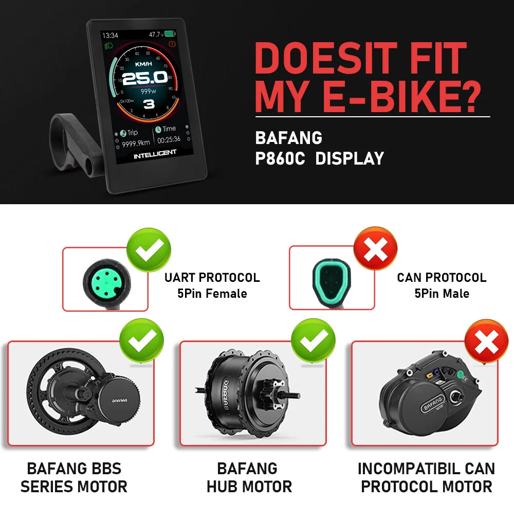 Electric Bicycle LCD P860C Display E-bike Intelligent LCD Screen for Mid Motor