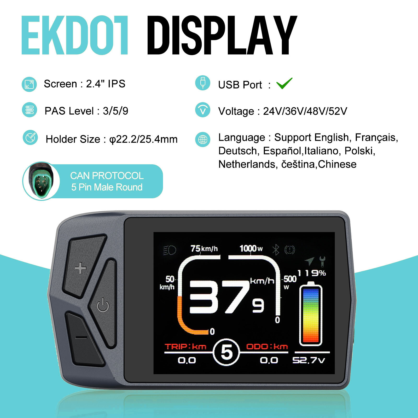Bafang E-bike Display EKD01 DPC080 VD03 For BBS01/BB02/BBSHD Motor CAN Protocol