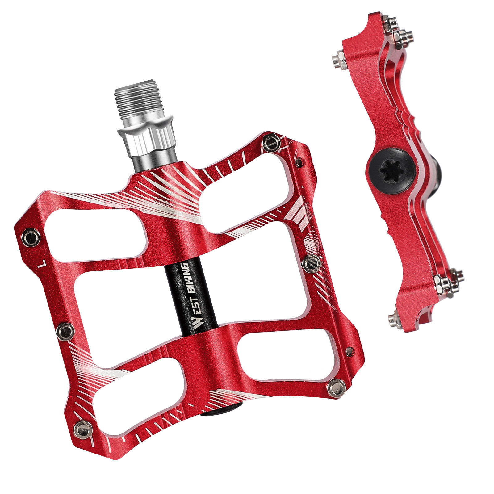 WEST BIKING 2 Sealed Bearings Bicycle Pedals Aluminum Alloy Bike Flat Pedals Red