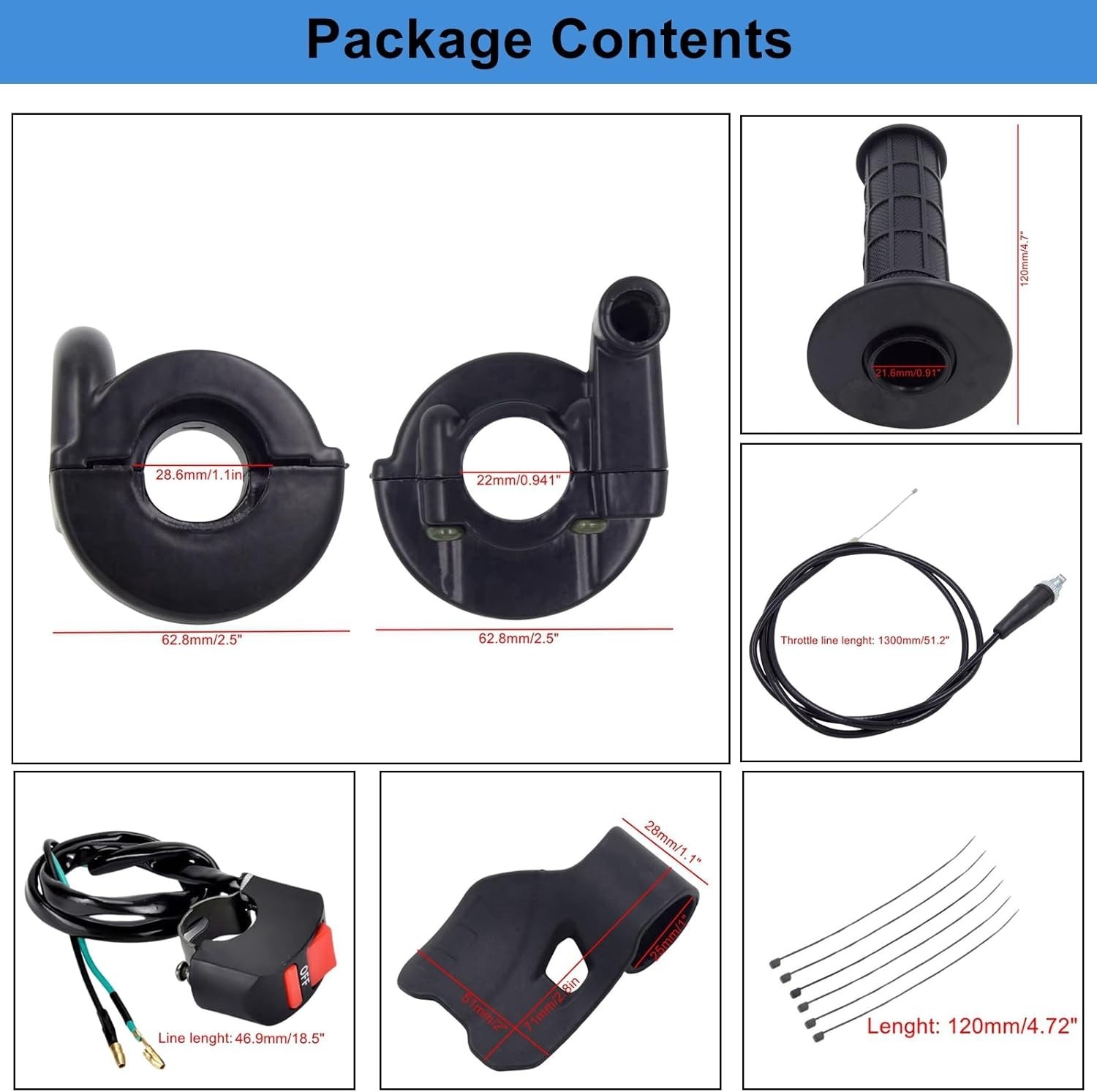 Mini Bike Throttle Assembly 51in Cable Kill Switch 7/8 Handlebars 50cc-250cc 4T