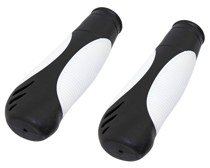 Dual-Tone Black/White Kraton Rubber Bicycle Grips – Ergonomic Comfort Design.