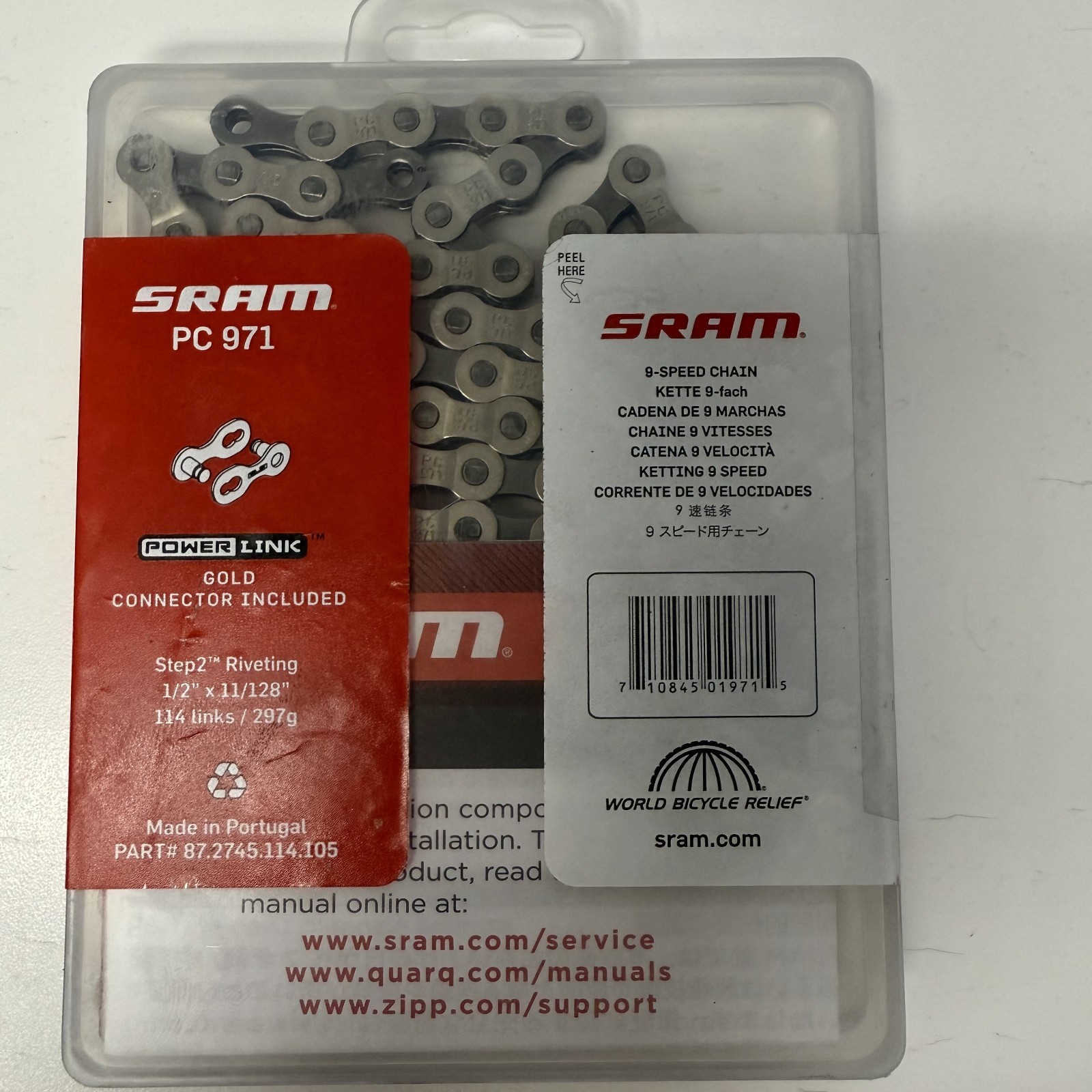 SRAM PC-971 9 SPEED SILVER/GRAY CHAIN W/ POWERLINK NEW IN BOX