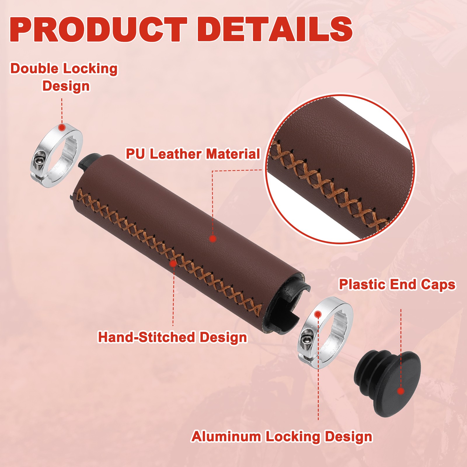 Ergonomic Bike Grips, Bike Straight Bar 5.31in Double Lock-on Dark Brown