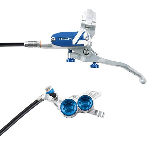 Hope Tech 4 V4 Downhill E-Bike Brake – Silver/Blue -Black Hose – Right Hand Rear