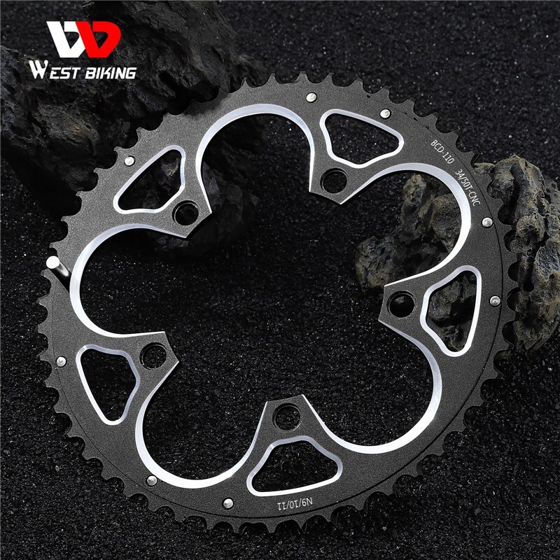 WEST BIKING Road Bike Chainring 110BCD 34T/50T Tooth Plate 8/9/10/11 Speed Black