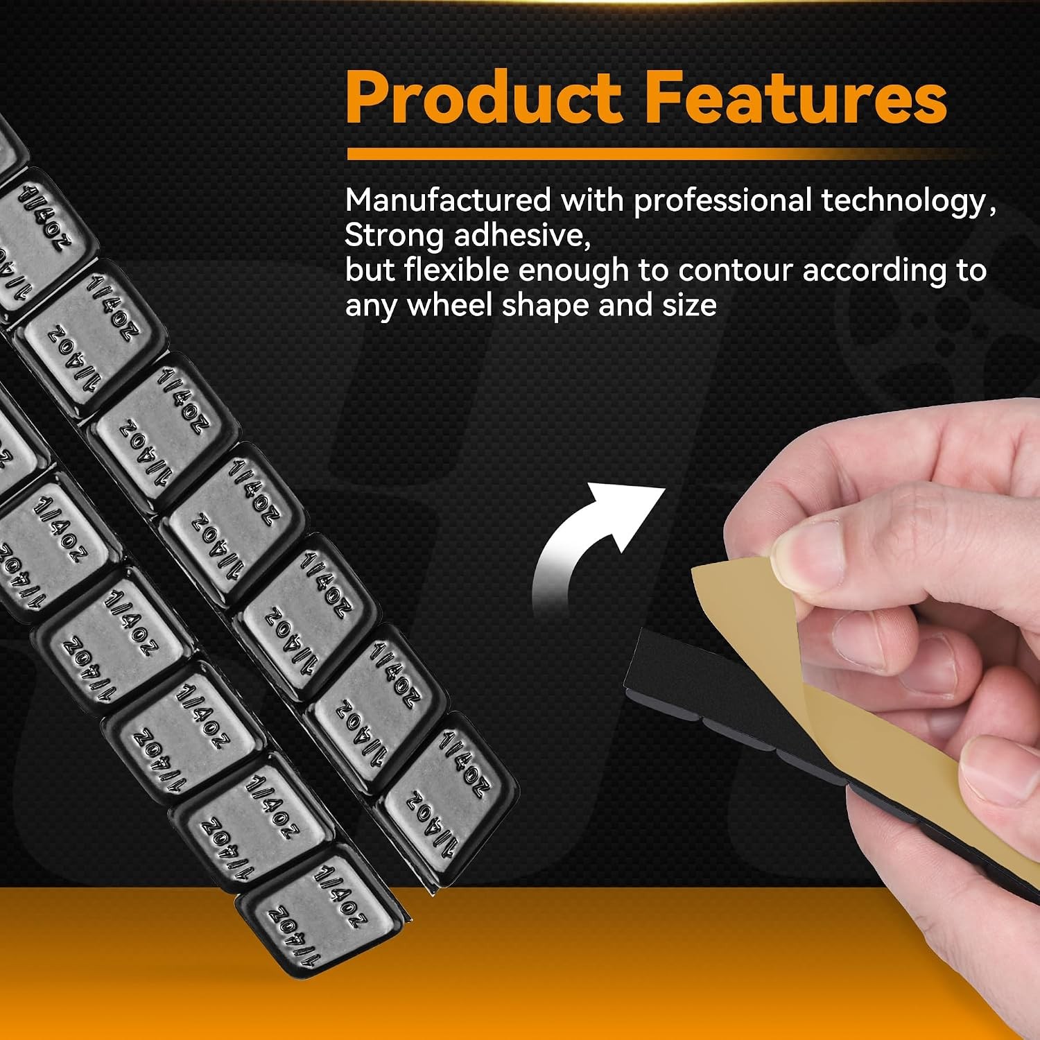 YIZBAP Wheel Weights Black 1/4oz, 72 oz/Box, 288pcs, with Strong Black Adhesive.