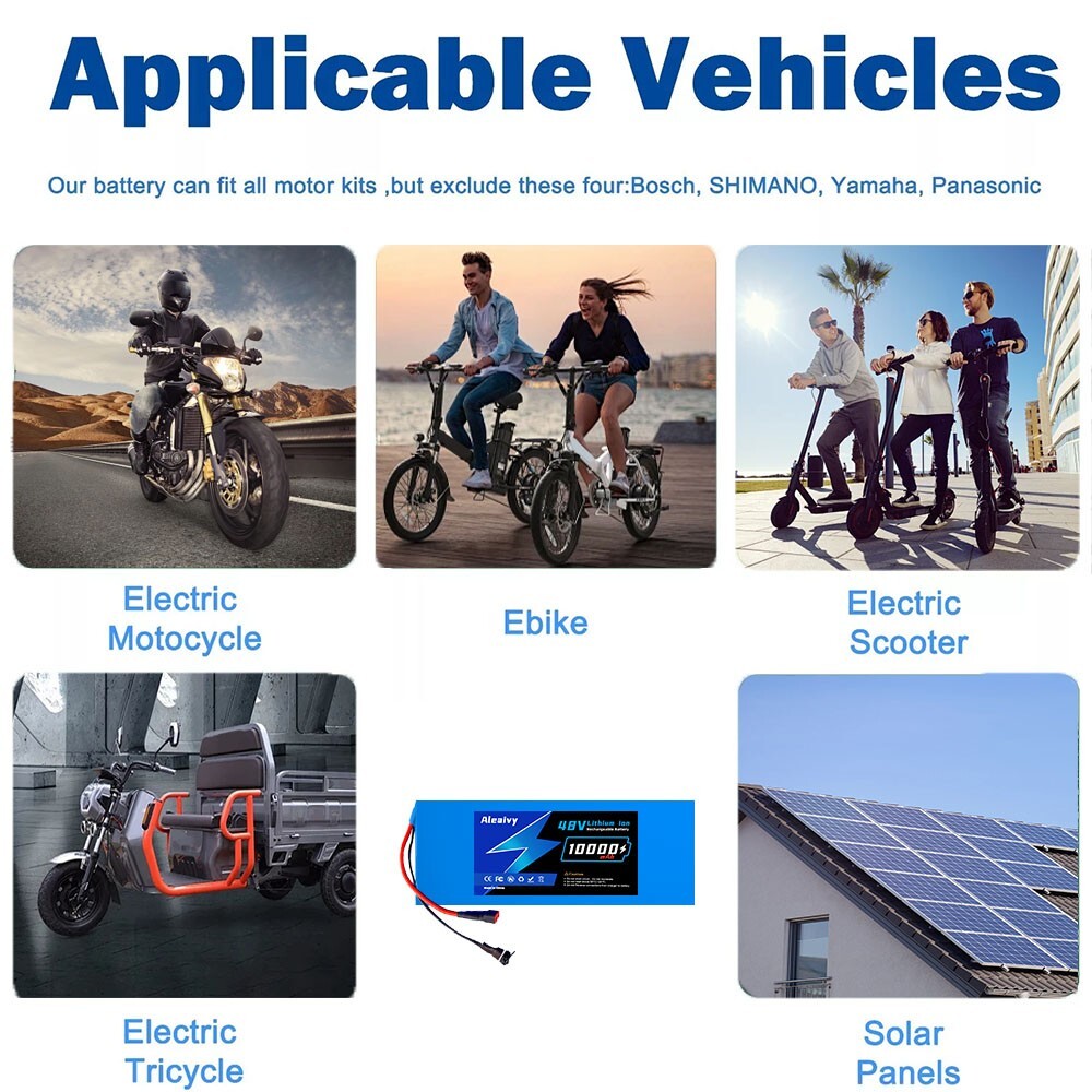48V 10Ah E-Bike Battery 500W Li-ion, Compatible 48V Electric Bicycles/Scooters